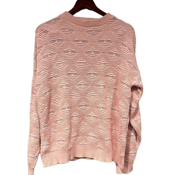 Vintage Checkpoint Pink Sweater Size Medium Cotton 90s Grandmacore Cottagecore - Picture 2 of 6